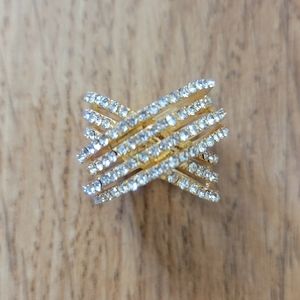 Criss cross gold CZ diamond cocktail ring